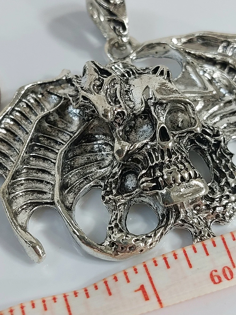 Silver Dragon Skull Pendant Necklace - Gothic Home Accent